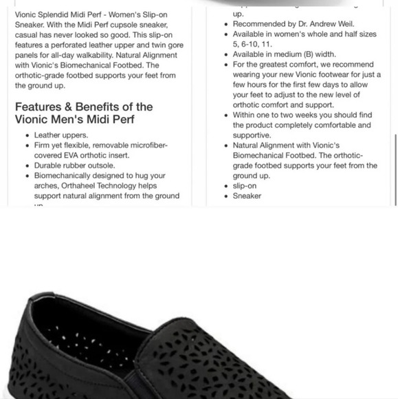 Vionic Splendid Midi Perf 356 Slip On Sneaker Black Suede Perforated - Picture 2 of 10